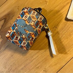 Min & Mon Florence Pouch Charm - Brown Leather Keychain Octopus Print